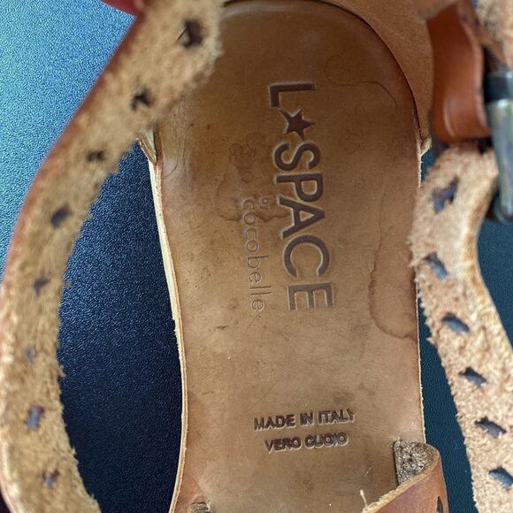 L*Space by Cocobelle Brown Laser Cut Strappy Leather Sandals Size 9 - Picture 5 of 7